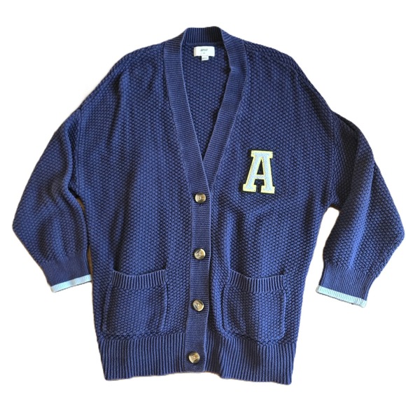 aerie Sweaters - Aerie Sweater Womens Large Navy Collegiate Oversized Cardigan Varsity Letterman